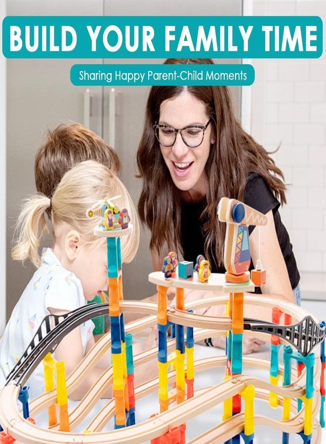 UDEAS 120Pcs Wooden Train Tracks Set, 398-inch Track Expansion, Toddler Railway Bridge Toy Train Set with Airplane and Magnetic Crane, Birthday Gifts for Boys and Girls, Compatible with All Major Brands - Image 2